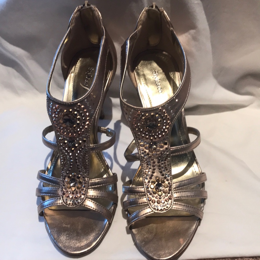 Gold sequin strapping heels